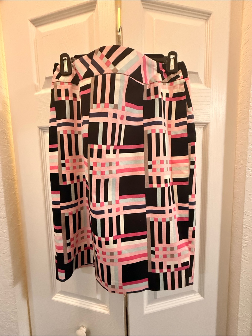 Nine West Black, Pink & Cream Geometric Midi Skirt